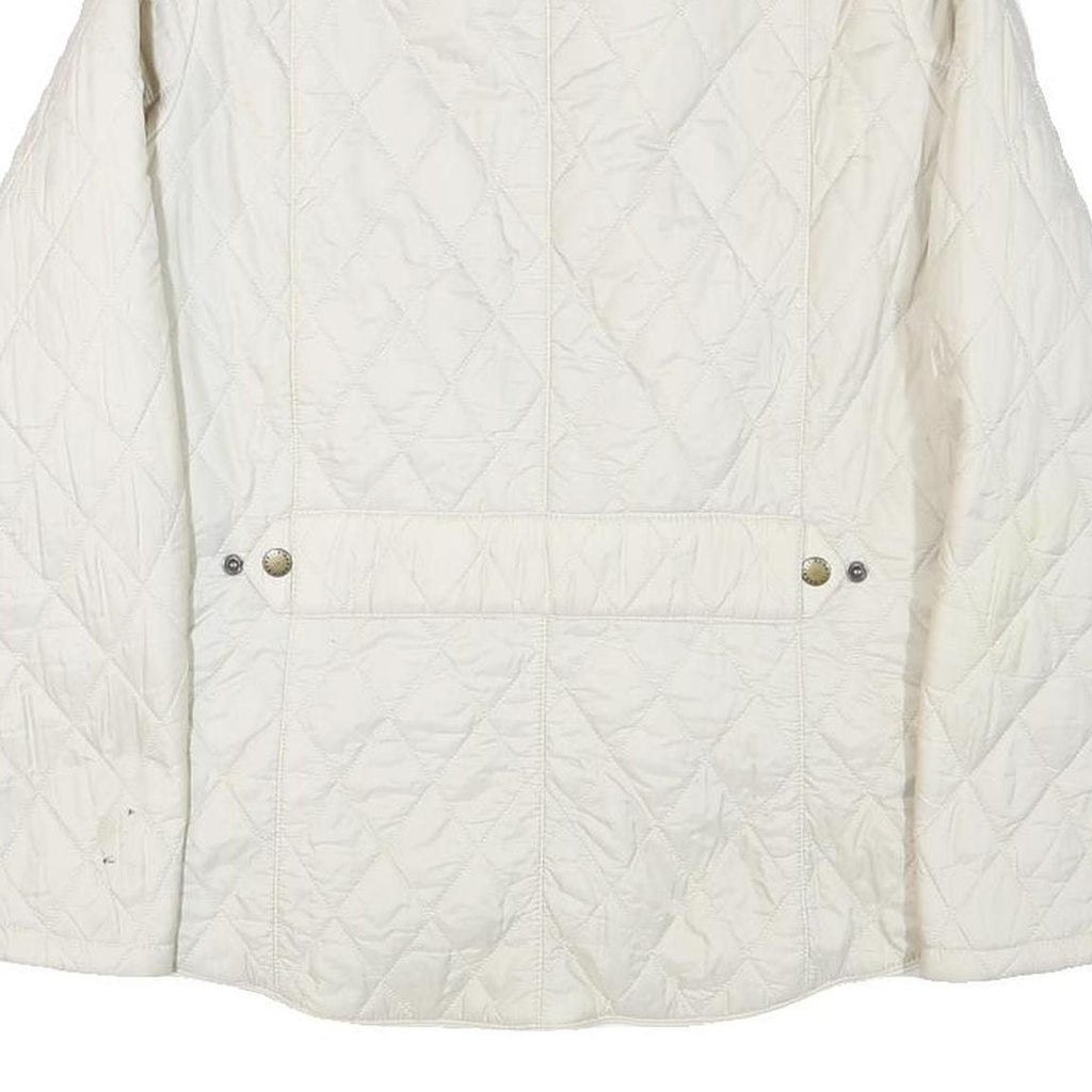 BARBOUR Womens White Outdoor Jacket UK 14 Polyester Blend Woven Plain Button