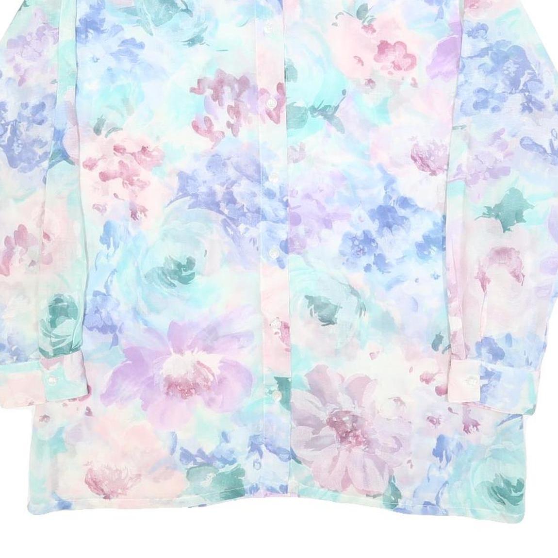 KORET Womens Pastel Blue & Pink Floral Shirt Long Sleeve Collared L Blouse