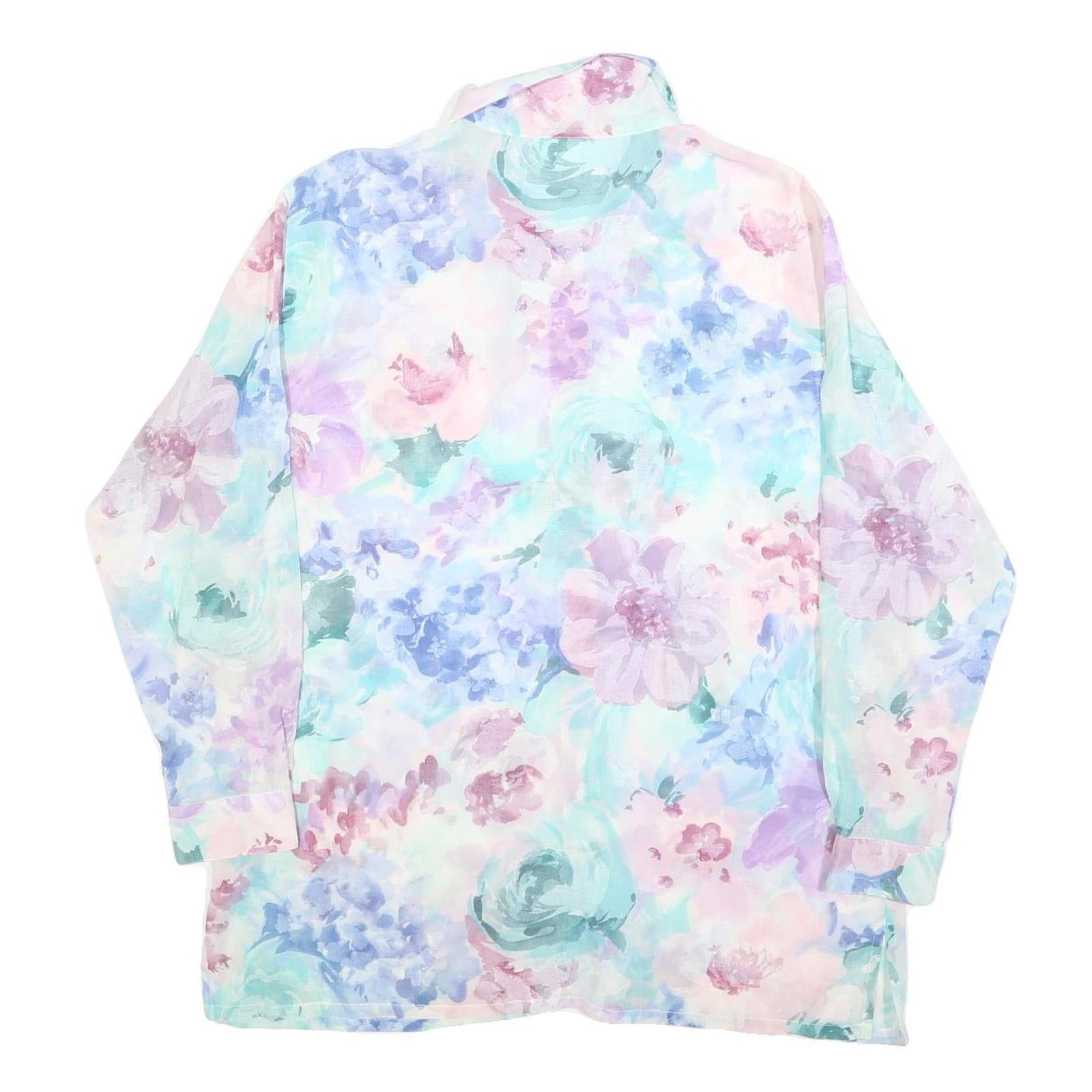 KORET Womens Pastel Blue & Pink Floral Shirt Long Sleeve Collared L Blouse