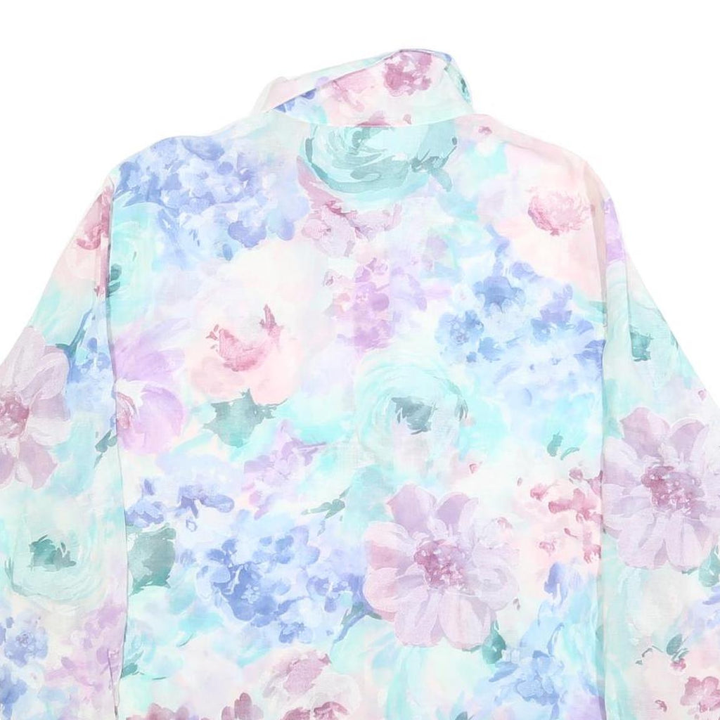 KORET Womens Pastel Blue & Pink Floral Shirt Long Sleeve Collared L Blouse