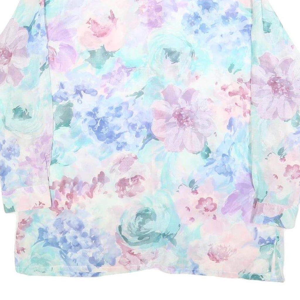 KORET Womens Pastel Blue & Pink Floral Shirt Long Sleeve Collared L Blouse