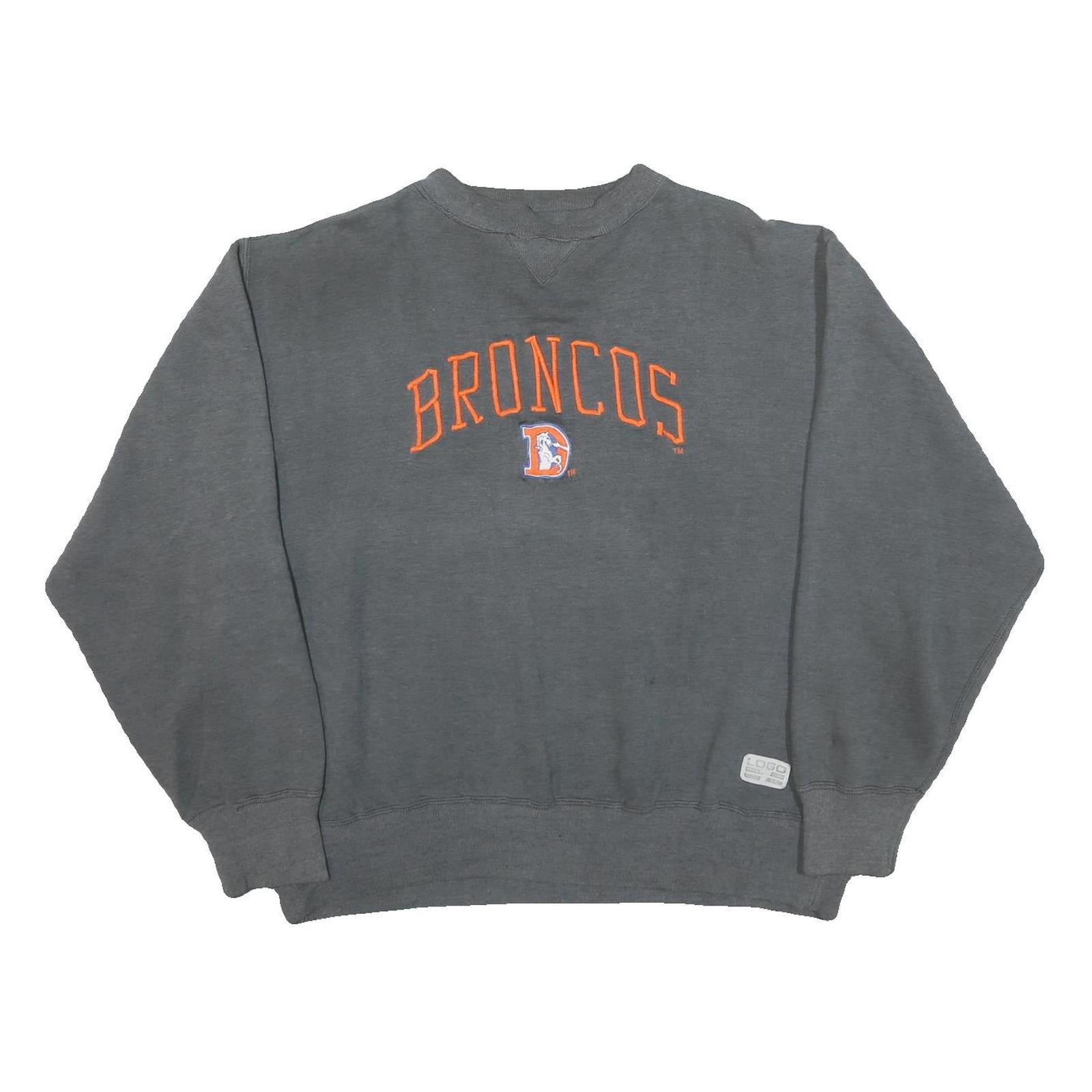 LOGO Mens Grey Broncos Crew Neck L Cotton Blend Pullover Sweatshirt
