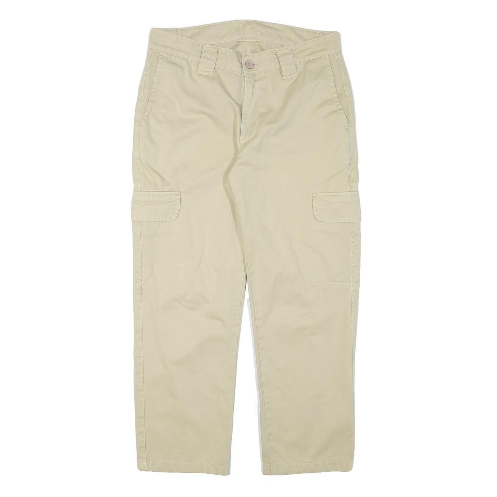 Mens Relaxed Beige Cotton Blend Cargo Trousers W31 L25 Casual Lightweight Zip