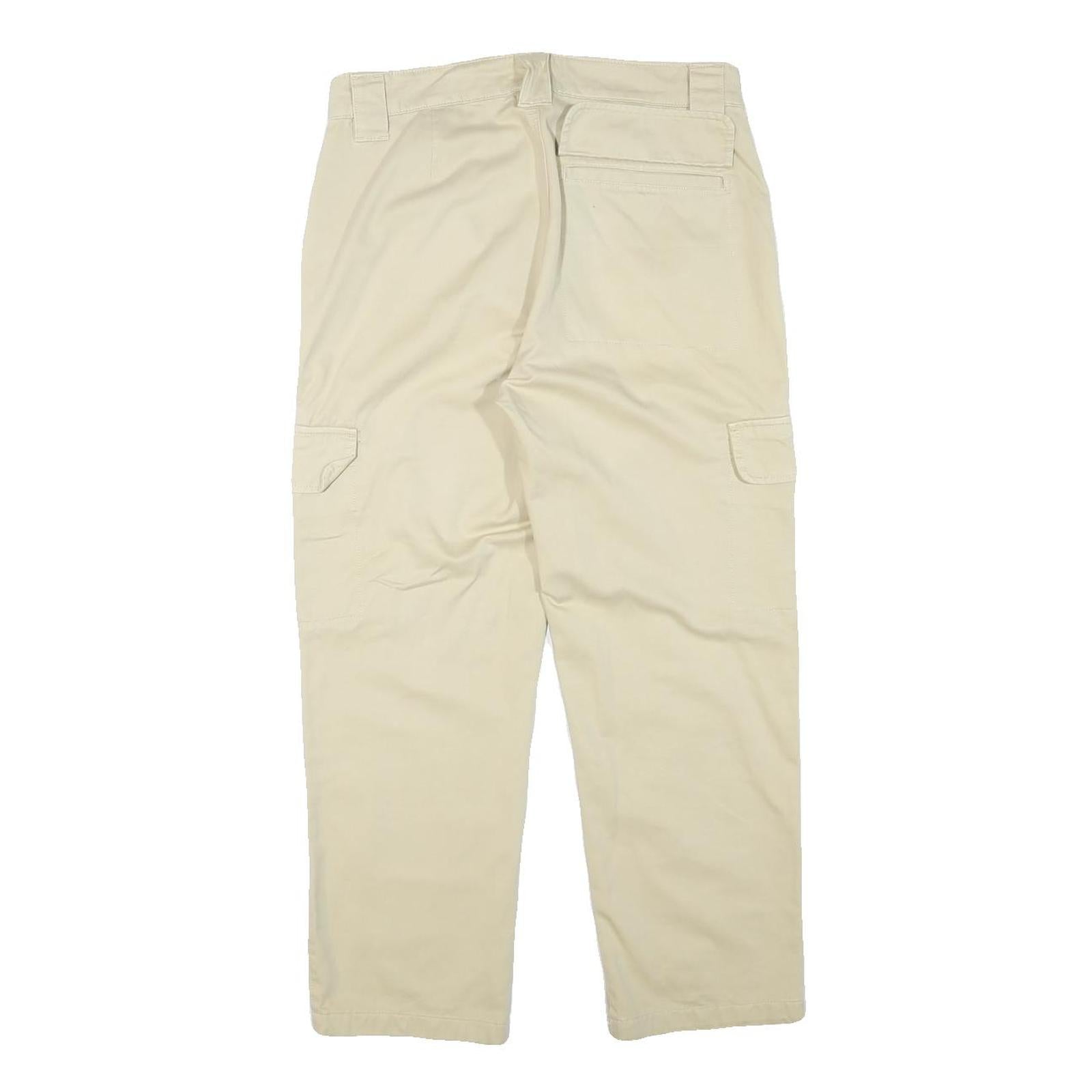 Mens Relaxed Beige Cotton Blend Cargo Trousers W31 L25 Casual Lightweight Zip