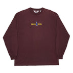 BEN DAVIS Mens Maroon Graphic Long Sleeve Crew Neck Cotton T-Shirt M Embroidered