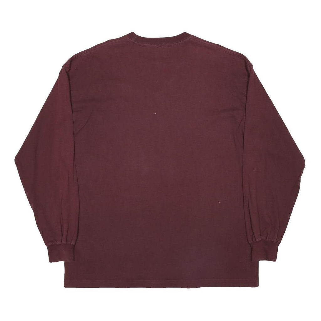 BEN DAVIS Mens Maroon Graphic Long Sleeve Crew Neck Cotton T-Shirt M Embroidered