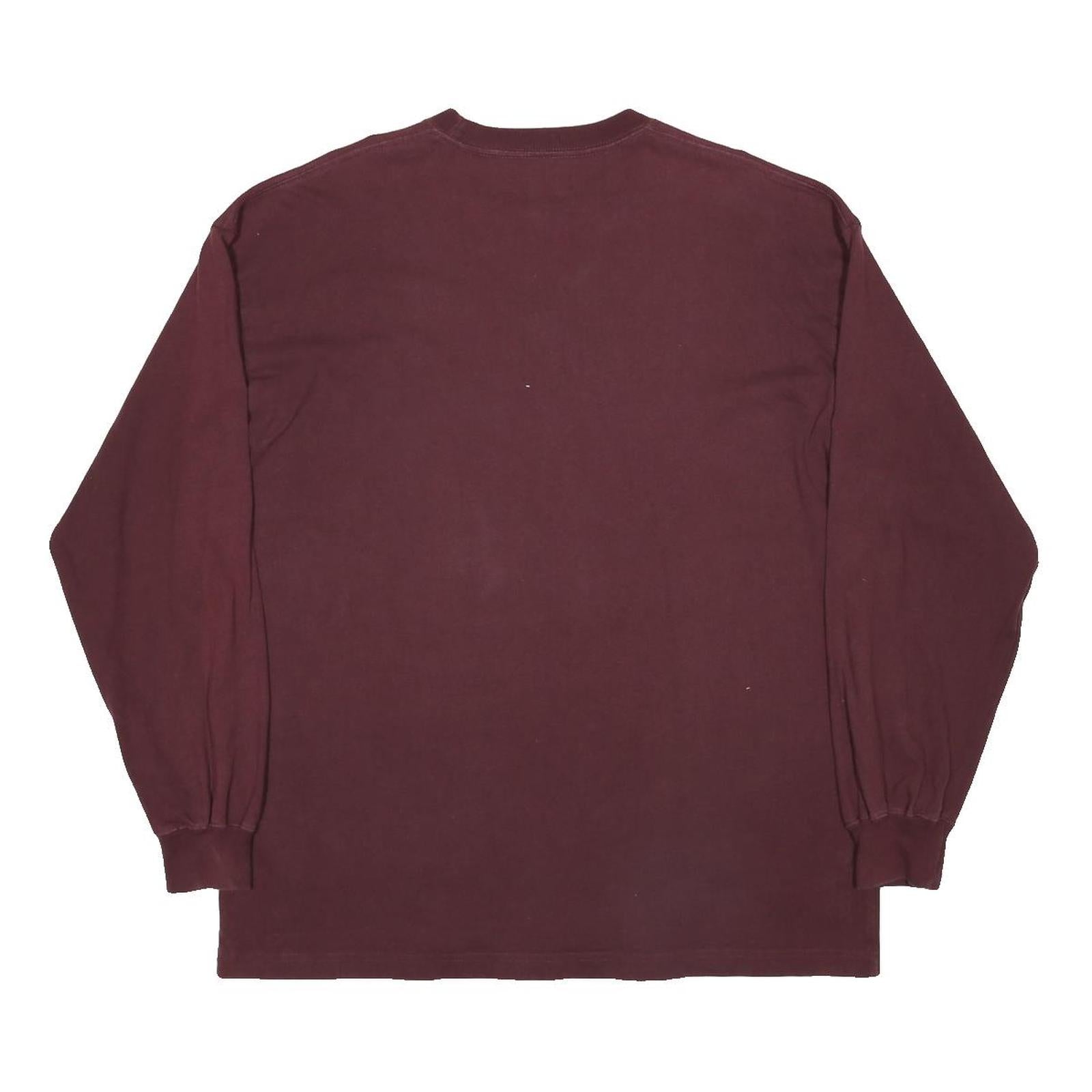 BEN DAVIS Mens Maroon Graphic Long Sleeve Crew Neck Cotton T-Shirt M Embroidered