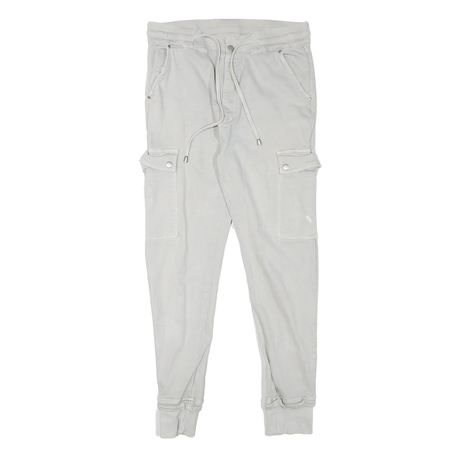 Womens Slim White Cargo Cotton Blend Trousers W31 L28 Zip Pockets Casual
