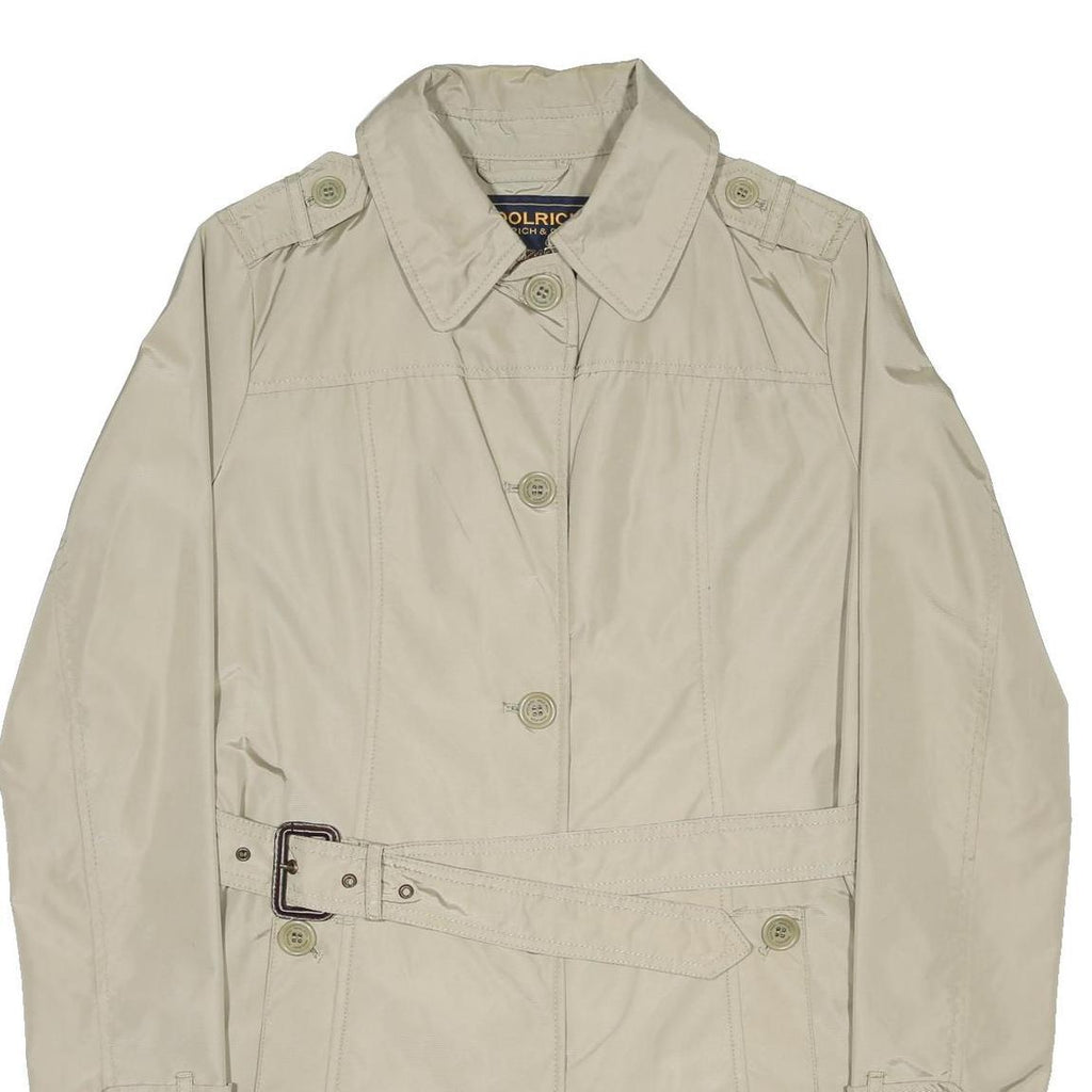 WOOLRICH Womens Beige Lightweight Belted Trench Coat S Nylon Plain Zip Classic