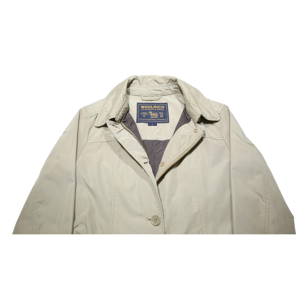 WOOLRICH Womens Beige Lightweight Belted Trench Coat S Nylon Plain Zip Classic