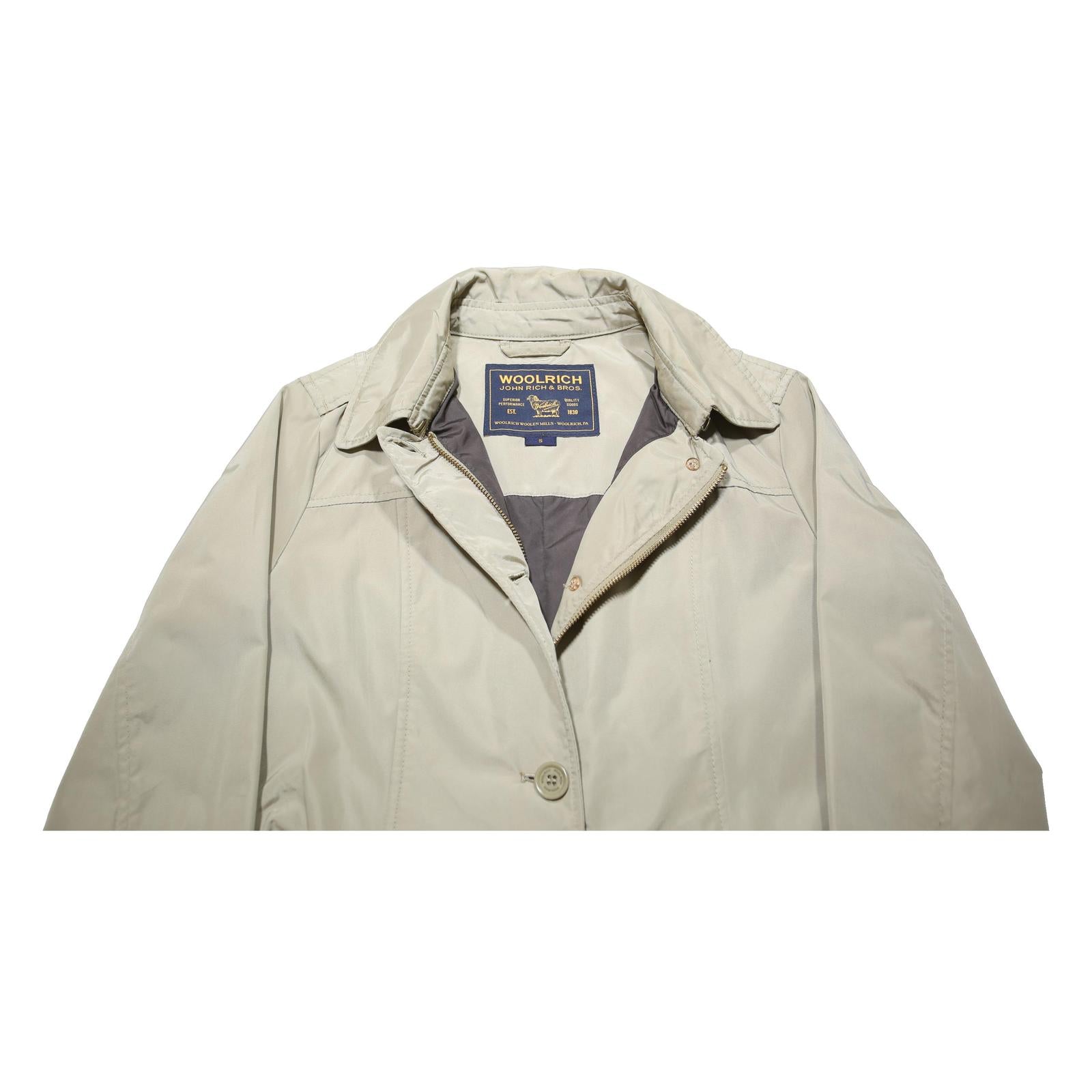 WOOLRICH Womens Beige Lightweight Belted Trench Coat S Nylon Plain Zip Classic