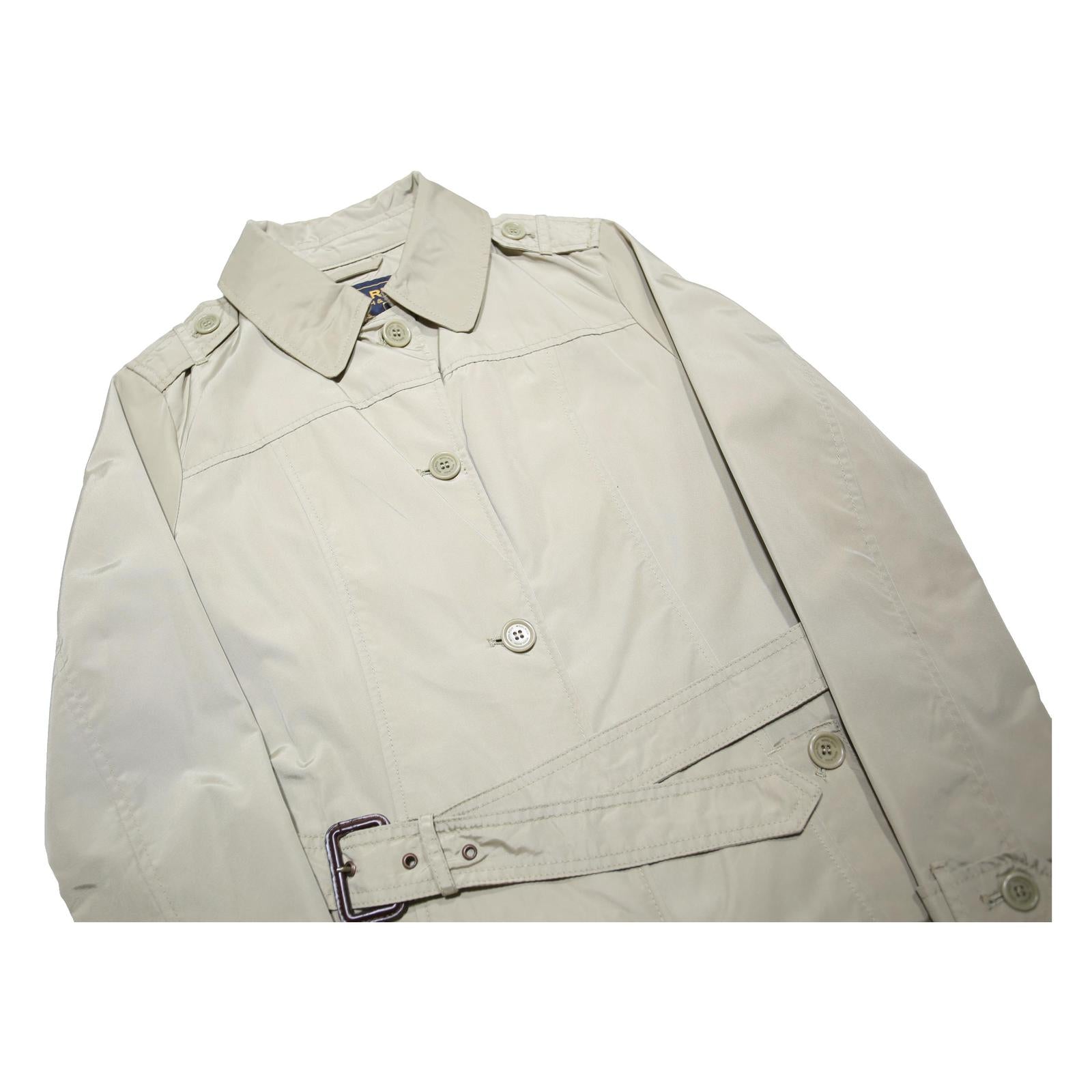 WOOLRICH Womens Beige Lightweight Belted Trench Coat S Nylon Plain Zip Classic