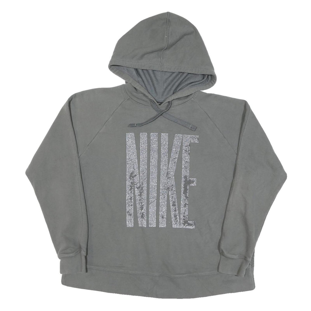 NIKE Womens Grey Hoodie L Cotton Pullover Casual Sports Sweatshirt