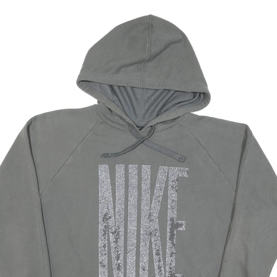 NIKE Womens Grey Hoodie L Cotton Pullover Casual Sports Sweatshirt