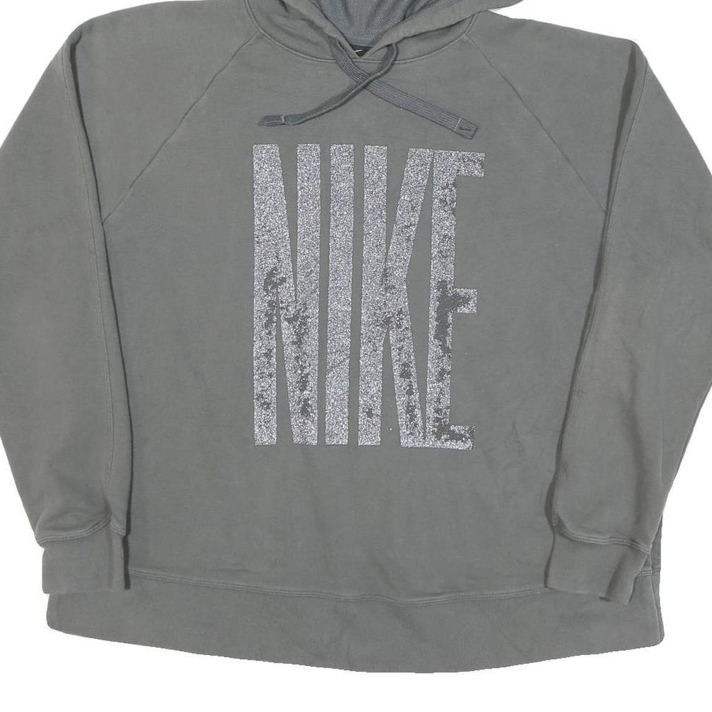 NIKE Womens Grey Hoodie L Cotton Pullover Casual Sports Sweatshirt