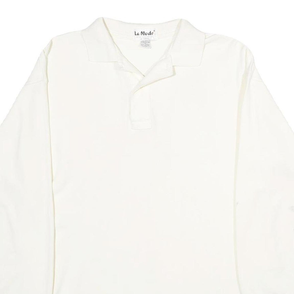 LA MODE Mens White Long Sleeve Plain XL Cotton Polo Shirt Casual Basic