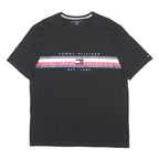 TOMMY HILFIGER Mens Black & Red Graphic T-Shirt XL Short Sleeve Crew Neck Logo