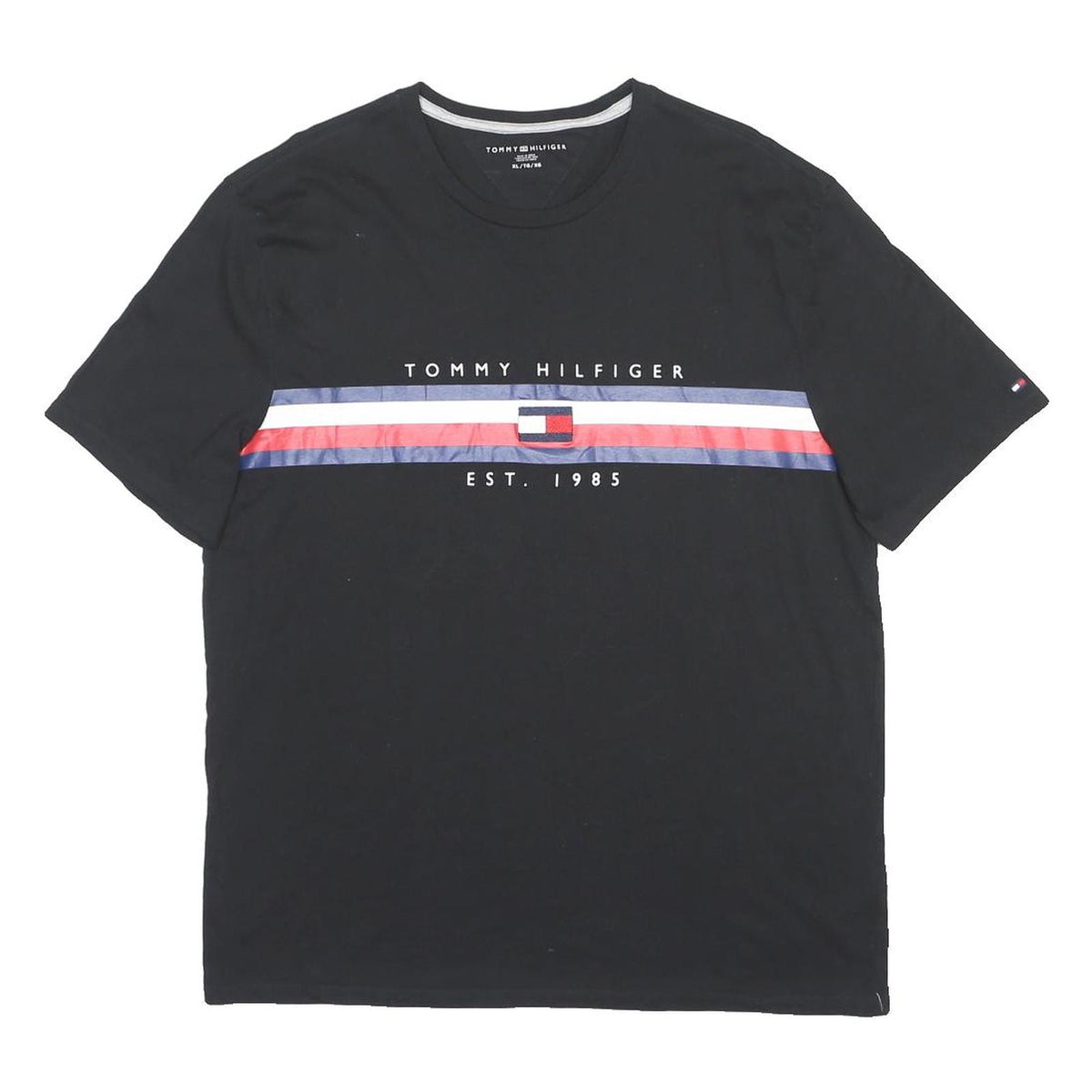 TOMMY HILFIGER Mens Black & Red Graphic T-Shirt XL Short Sleeve Crew Neck Logo