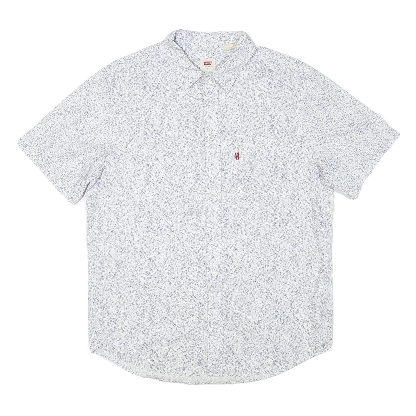 LEVI'S Mens White & Blue Casual Short Sleeve Shirt L Cotton Blend