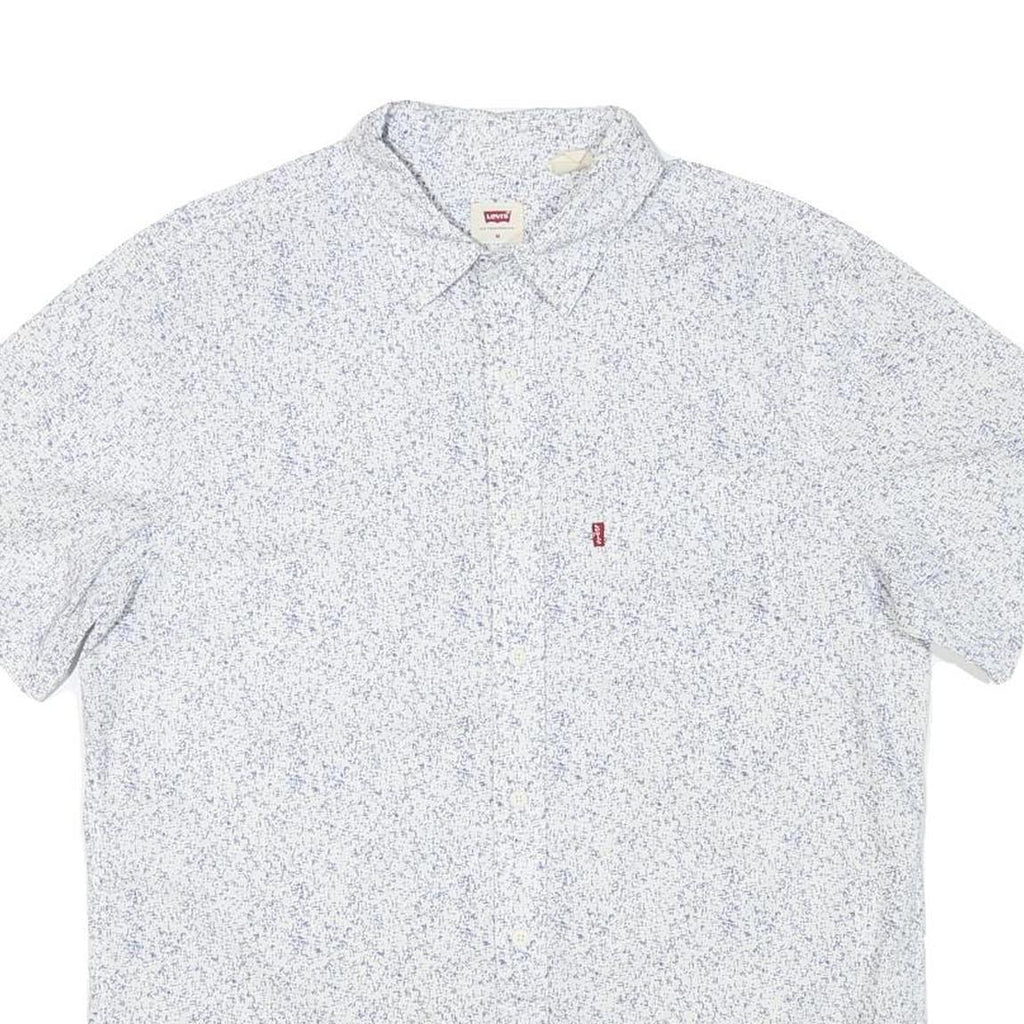 LEVI'S Mens White & Blue Casual Short Sleeve Shirt L Cotton Blend