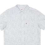 LEVI'S Mens White & Blue Casual Short Sleeve Shirt L Cotton Blend