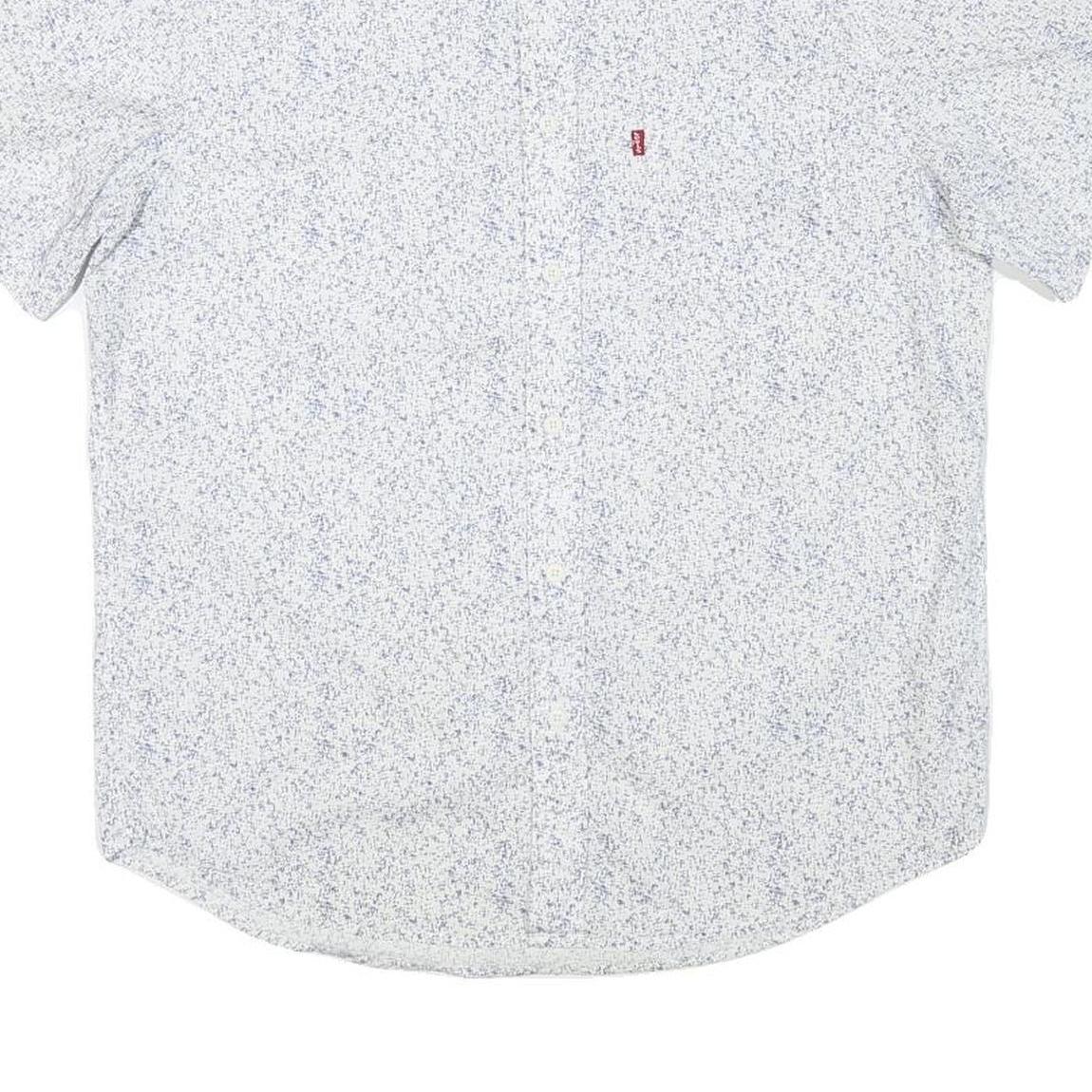 LEVI'S Mens White & Blue Casual Short Sleeve Shirt L Cotton Blend