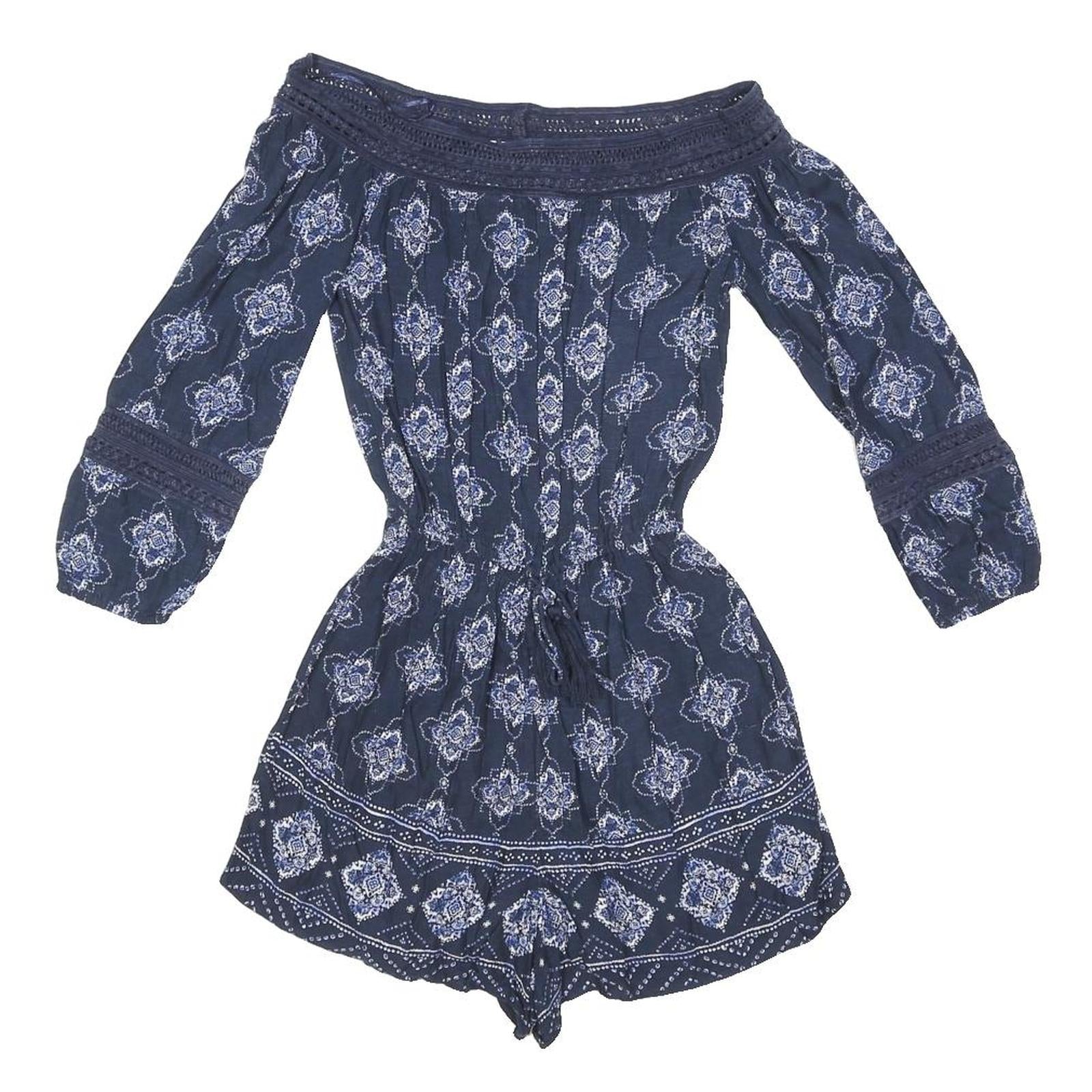 HOLLISTER Womens Blue Playsuit Floral Pattern Short Sleeve XS Summer Casual