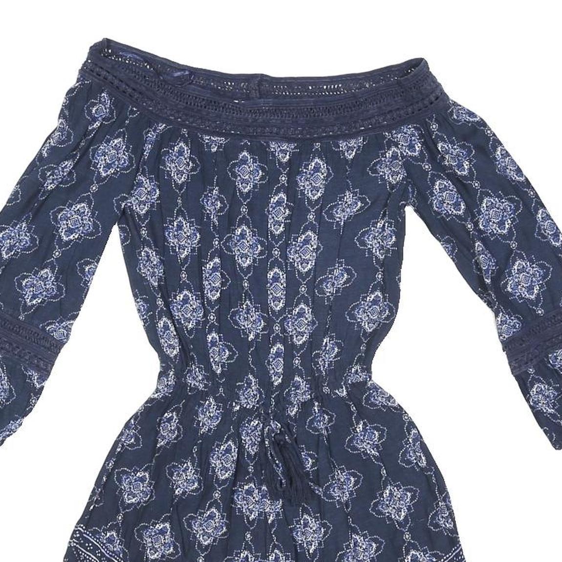 HOLLISTER Womens Blue Playsuit Floral Pattern Short Sleeve XS Summer Casual