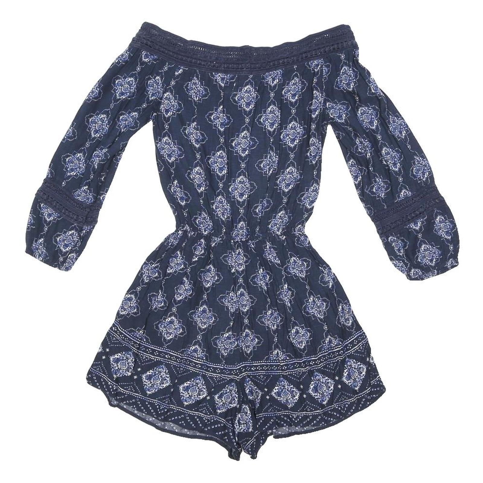 HOLLISTER Womens Blue Playsuit Floral Pattern Short Sleeve XS Summer Casual