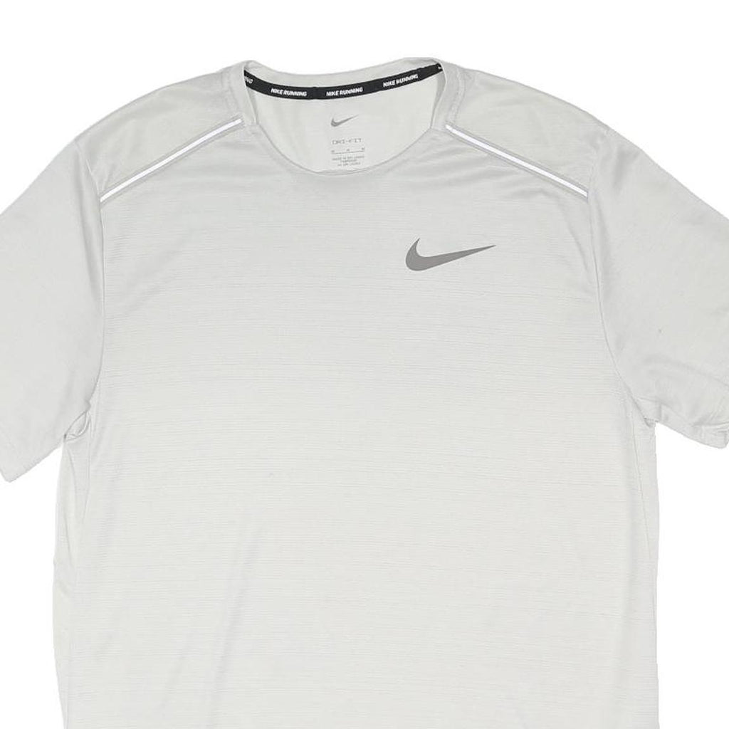 NIKE RUNNING Mens White Athletic T-Shirt M Short Sleeve Crew Neck Reflective