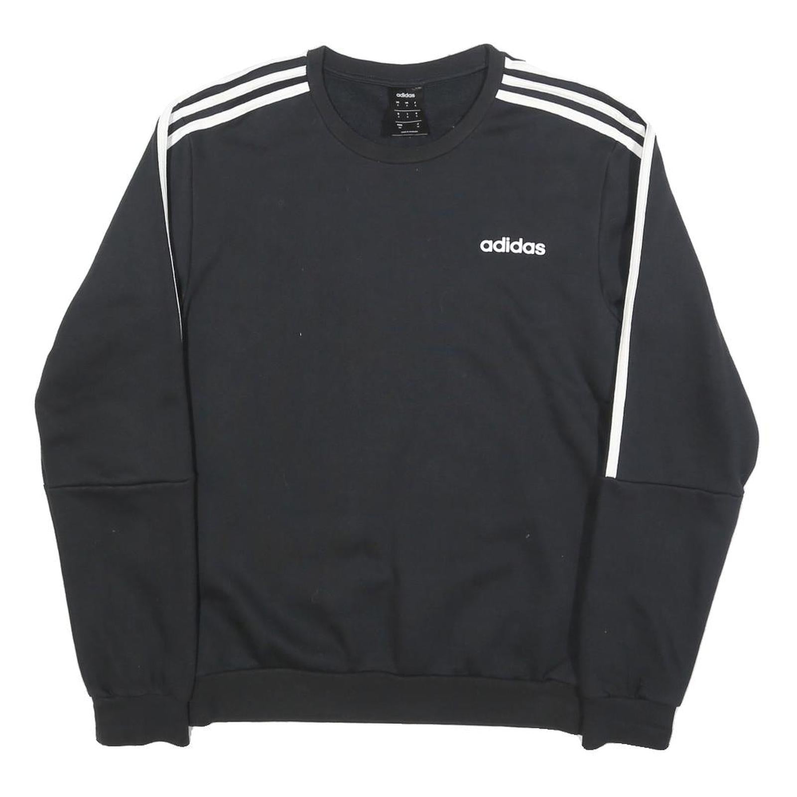 ADIDAS Mens Black Crew Neck Sweatshirt S Cotton Blend Sportswear Top
