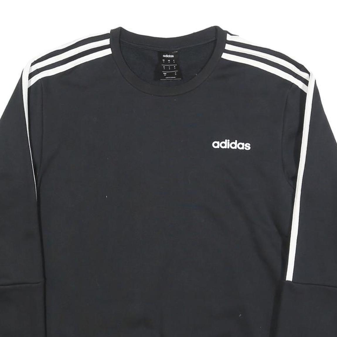ADIDAS Mens Black Crew Neck Sweatshirt S Cotton Blend Sportswear Top
