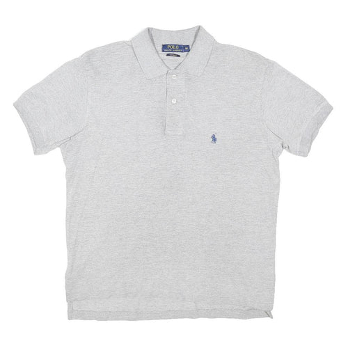 POLO RALPH LAUREN Mens Grey Polo Blue Embroidered Logo Short Sleeve Plain M