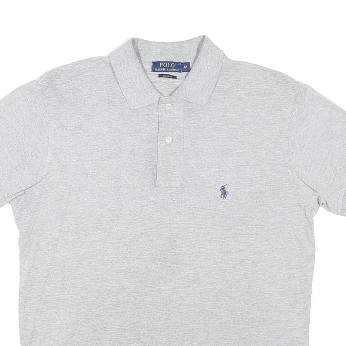 POLO RALPH LAUREN Mens Grey Polo Blue Embroidered Logo Short Sleeve Plain M