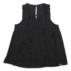 GUESS Womens Black Sleeveless V-Neck Printed Top S Ruffle Detail Summer