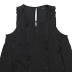 GUESS Womens Black Sleeveless V-Neck Printed Top S Ruffle Detail Summer