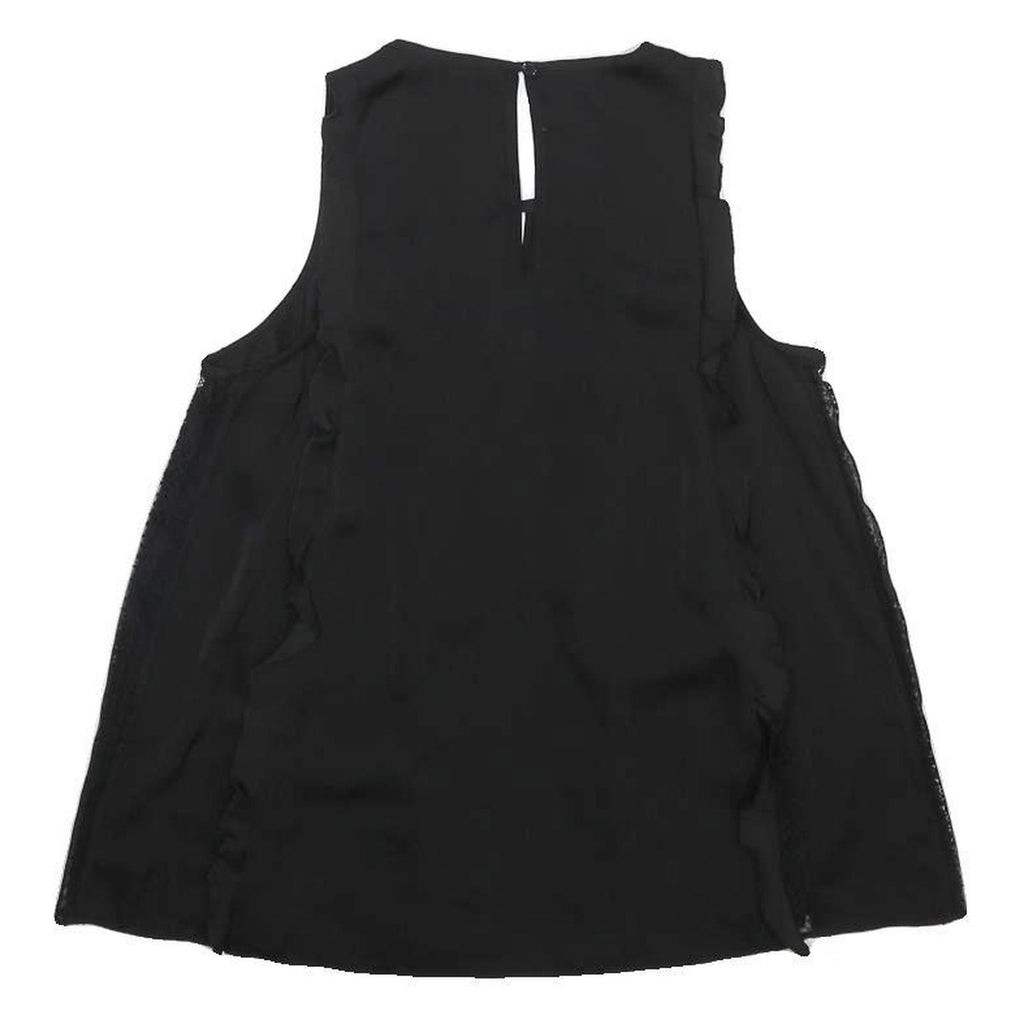 GUESS Womens Black Sleeveless V-Neck Printed Top S Ruffle Detail Summer