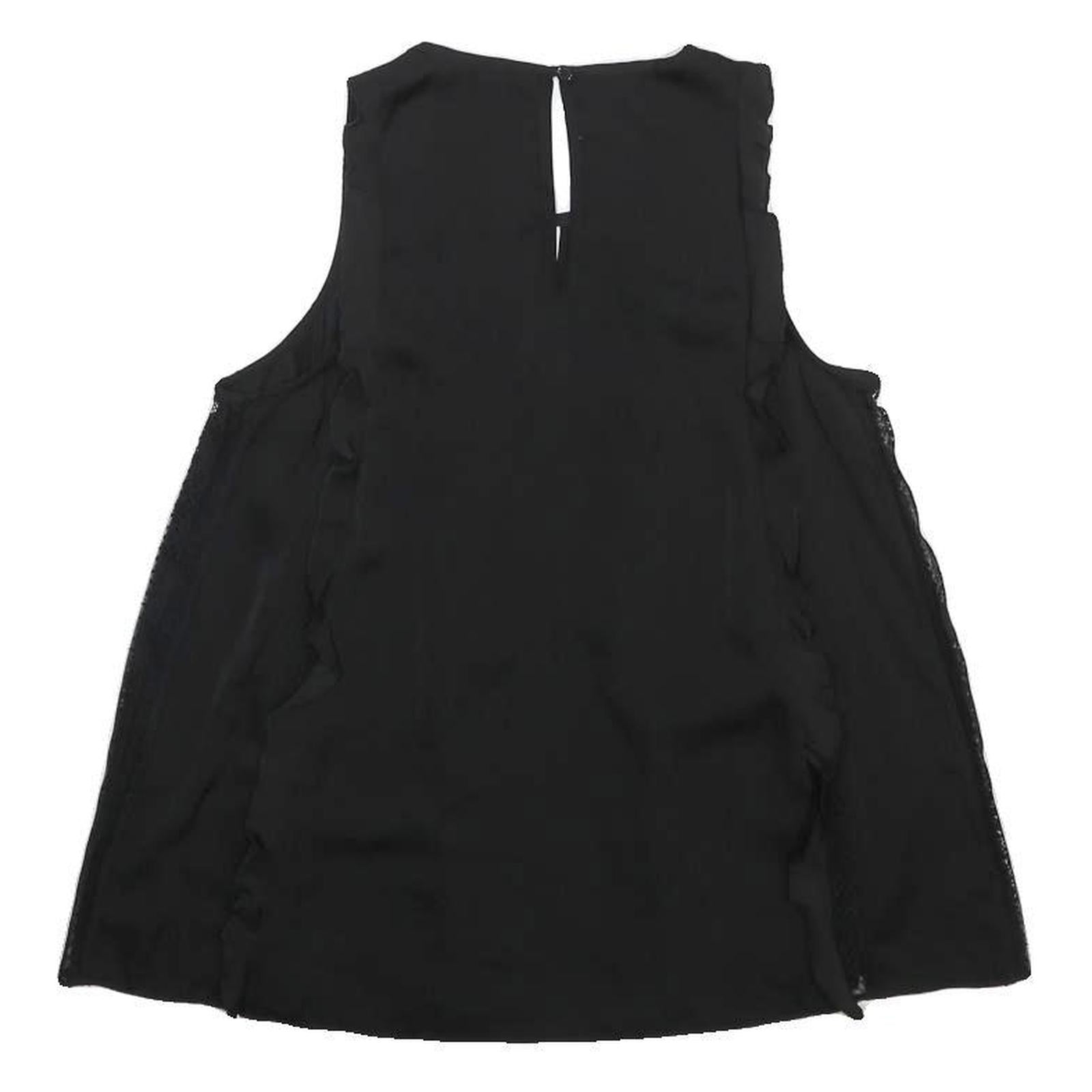 GUESS Womens Black Sleeveless V-Neck Printed Top S Ruffle Detail Summer