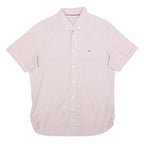 TOMMY HILFIGER Mens Red & White Striped Short Sleeve Shirt L Classic Button-Down
