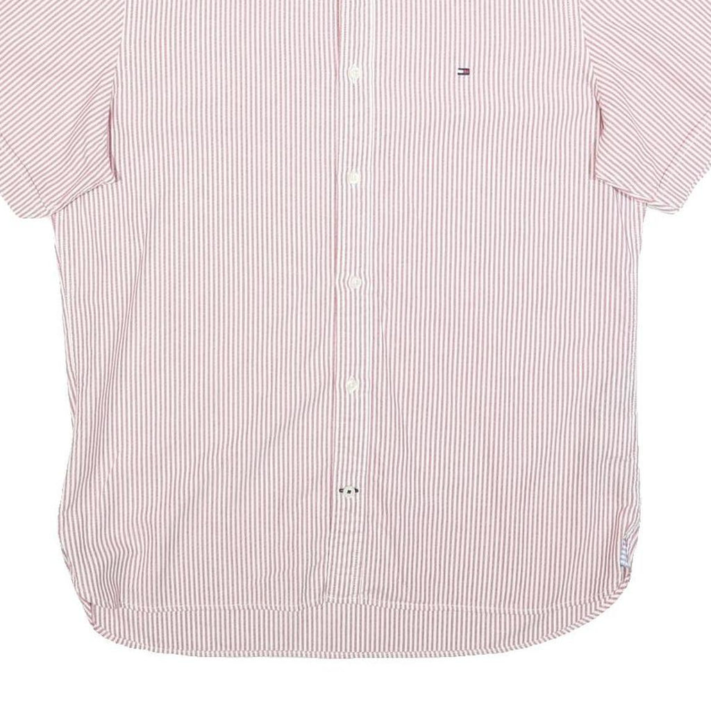 TOMMY HILFIGER Mens Red & White Striped Short Sleeve Shirt L Classic Button-Down