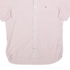 TOMMY HILFIGER Mens Red & White Striped Short Sleeve Shirt L Classic Button-Down