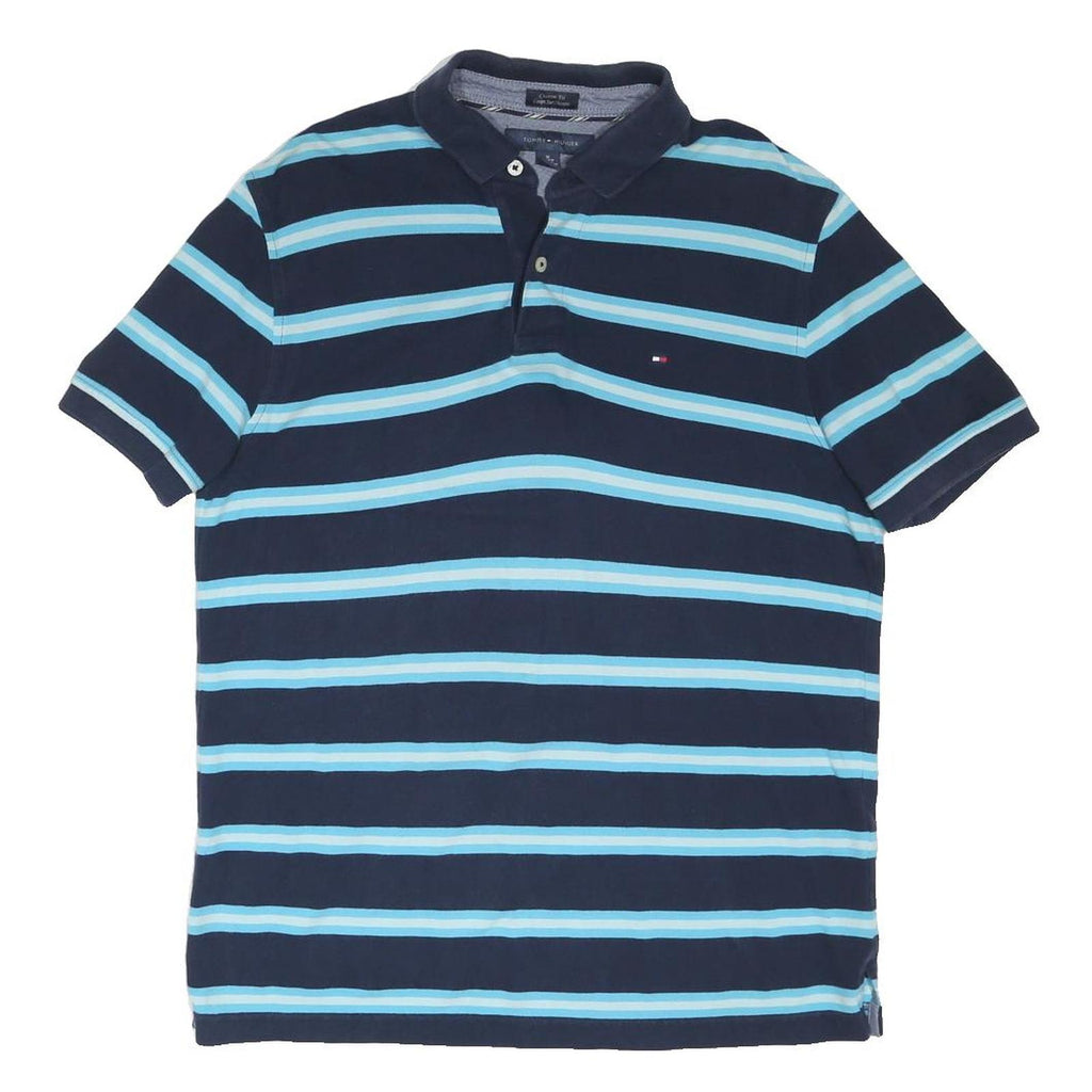 TOMMY HILFIGER Mens Blue & Light Blue Striped Short Sleeve Polo Shirt M