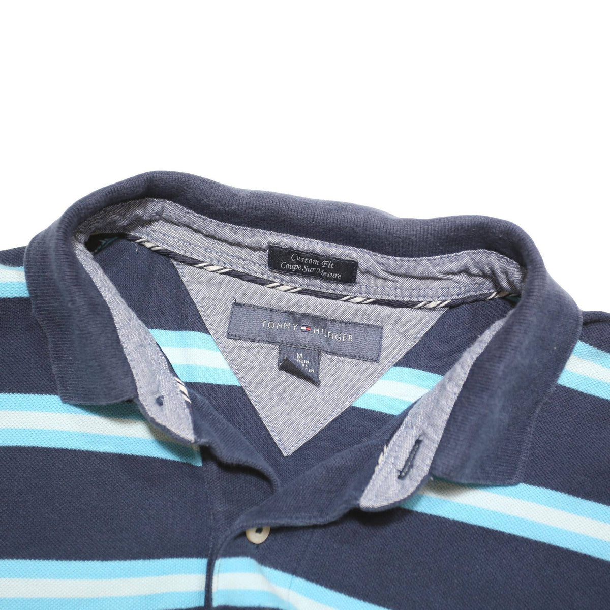 TOMMY HILFIGER Mens Blue & Light Blue Striped Short Sleeve Polo Shirt M