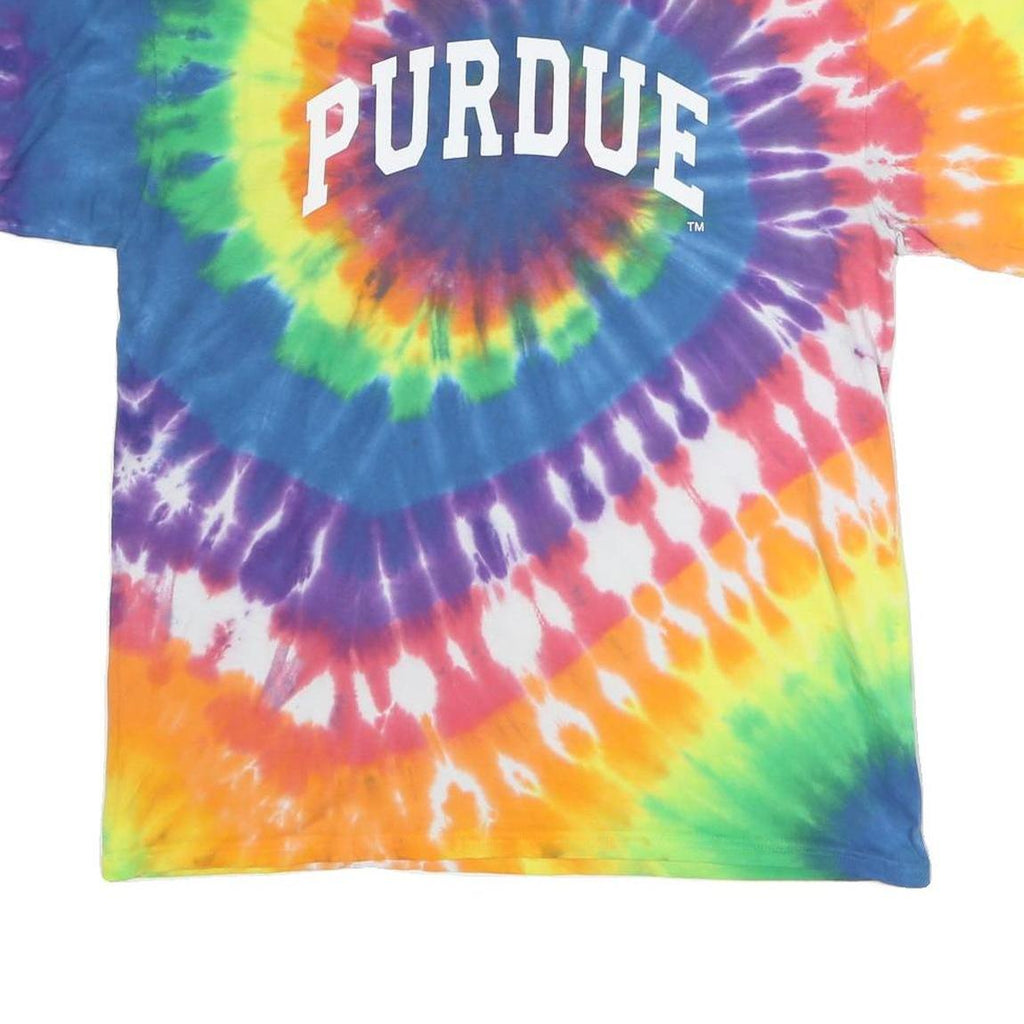 PORT & COMPANY Mens Multicolour Tie Dye L Short Sleeve Crew Neck Purdue Graphic