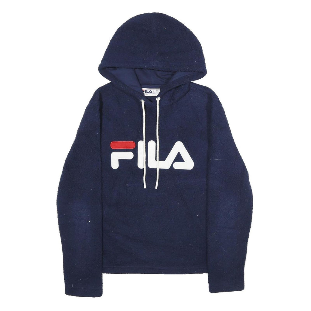 FILA Mens Navy Blue Hoodie S Logo Pullover Sweatshirt Casual