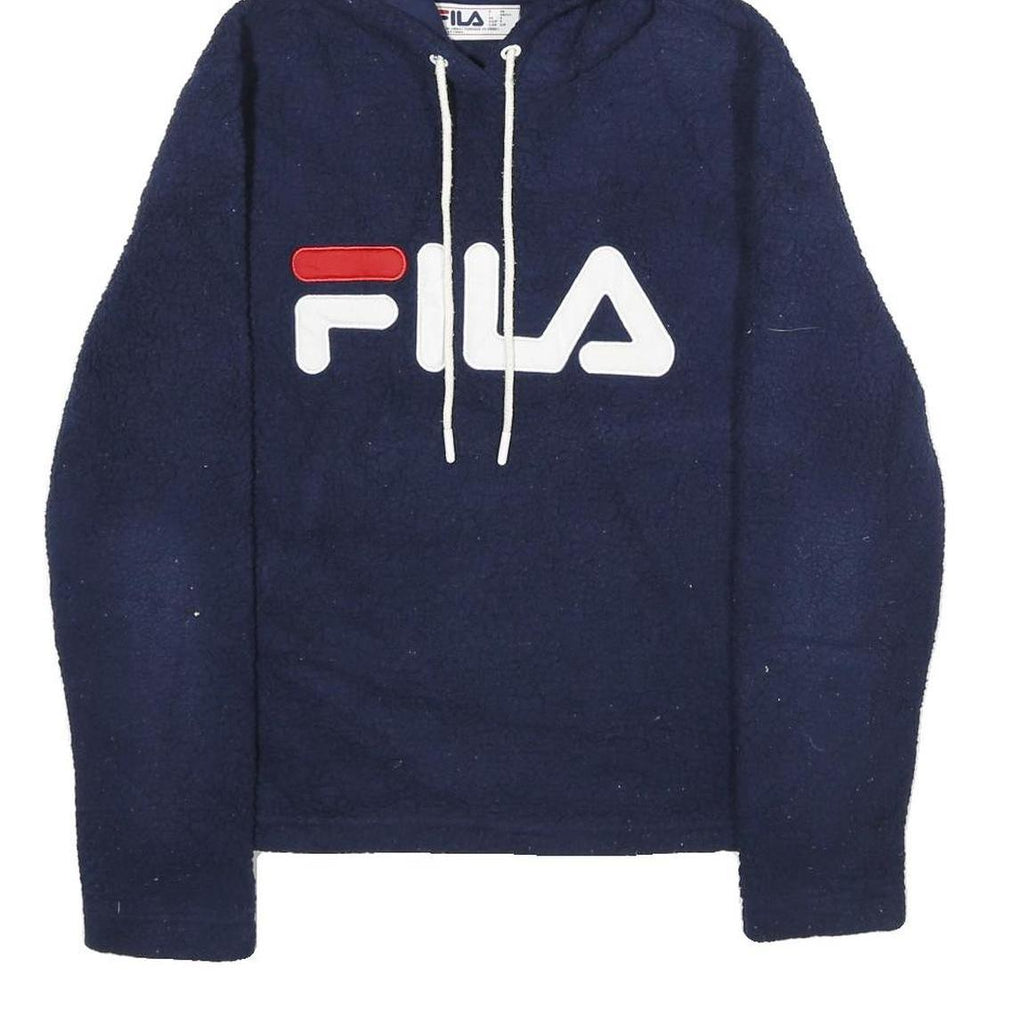 FILA Mens Navy Blue Hoodie S Logo Pullover Sweatshirt Casual