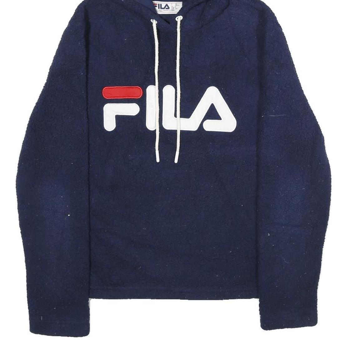 FILA Mens Navy Blue Hoodie S Logo Pullover Sweatshirt Casual
