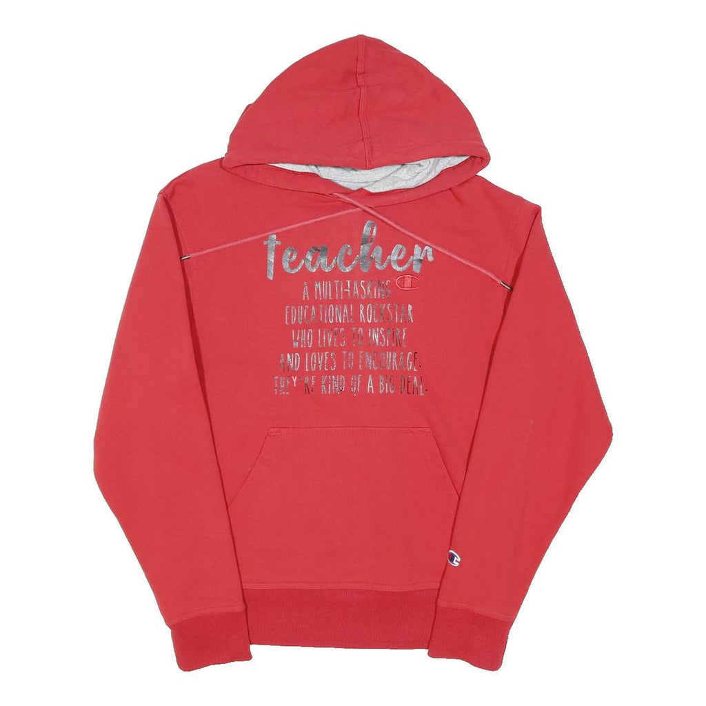 CHAMPION Womens Red Cotton Blend Hoodie S Teacher Graphic Pullover