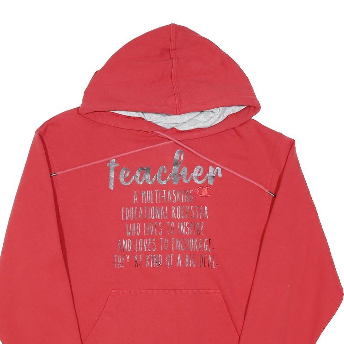CHAMPION Womens Red Cotton Blend Hoodie S Teacher Graphic Pullover