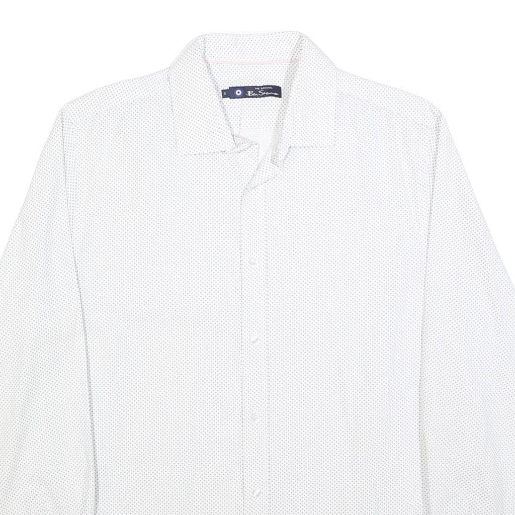 BEN SHERMAN Mens White & Black Shirt S Long Sleeve Cotton Blend Smart Casual